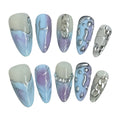 Faux ongles à pression Amande Moyen Argenté Étoiles Style Punk Y2K - Faits main (Lot de 10)