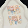 Faux ongles à pression Stiletto Long Ourson Lapin Cartoon Kawaii Pastel - Faits main (Lot de 10)
