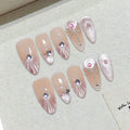 Faux ongles à pression en Amande Nude Rosé Strass – Faits main (Lot de 10)