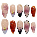 Faux ongles à pression Amande Moyen Rose Violet Dégradé Fleurs Sculptées 3D Étoiles - Faits main (Lot de 10)