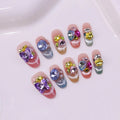 Faux ongles à pression Ovale Moyen Multicolore Candy Party Festif - Faits main (Lot de 10)