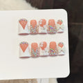 Faux ongles à pression Duck Moyen Rose Blanc Nœud Strass Colorés - Faits main (Lot de 10)