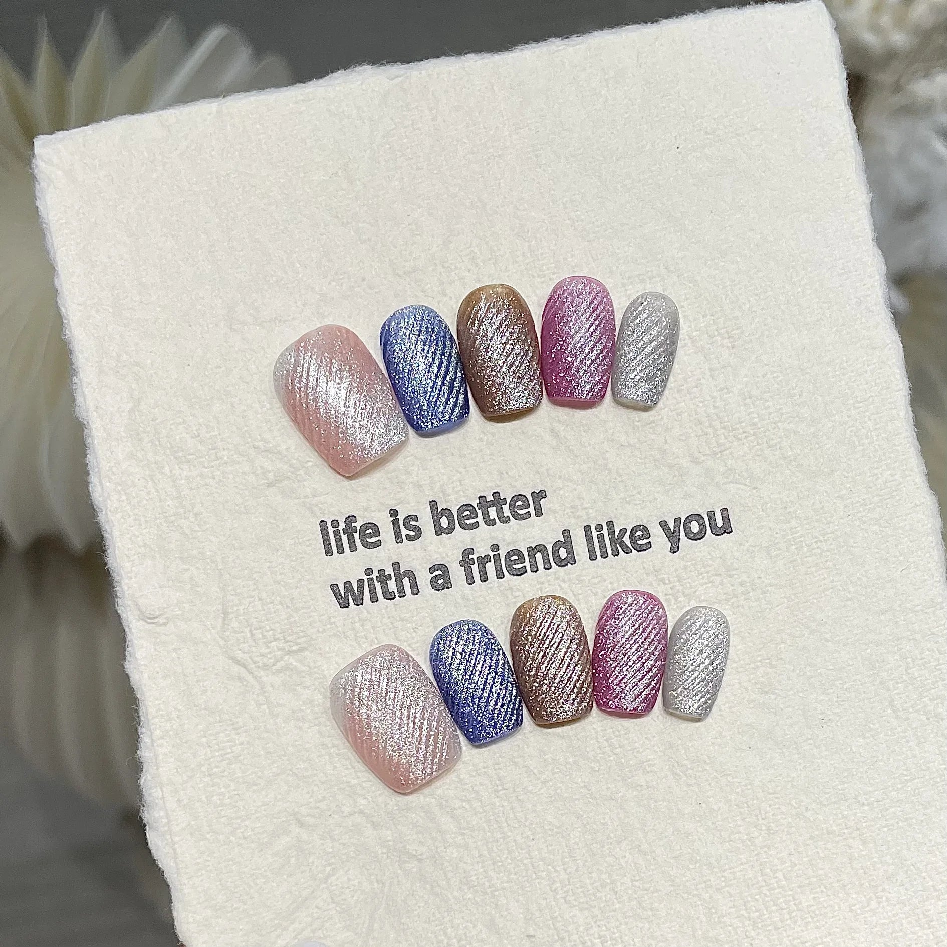 Faux ongles à pression Carré Blanc Effet Velours et Miroir - Faits main (Lot de 10)