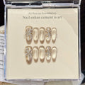 Faux ongles à pression Ovale Long Beige Glacé Effet Miroir - Faits main (Lot de 10)