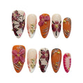 Faux ongles à pression Amande Moyen Pétales Sculptés 3D - Faits main (Lot de 10)