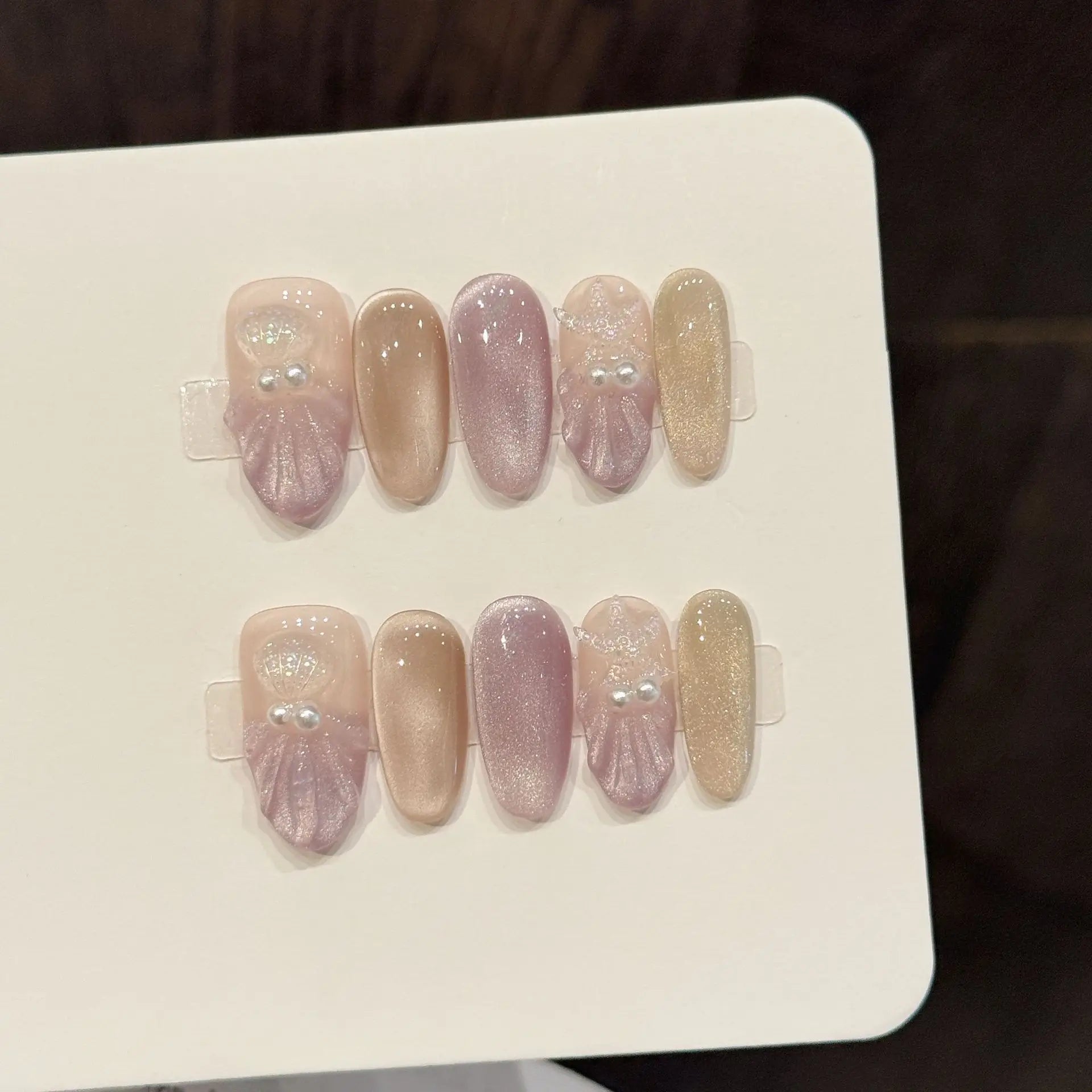 Faux ongles à pression Nude Vichy Rose - Faits main (Lot de 10)