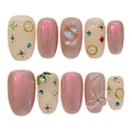 Faux ongles à pression Ovale Court Rose Diamants Lumineux - Faits main (Lot de 10)