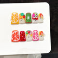 Faux ongles à pression Duck Moyen Fruits Colorés Peints à la Main - Faits main (Lot de 10)