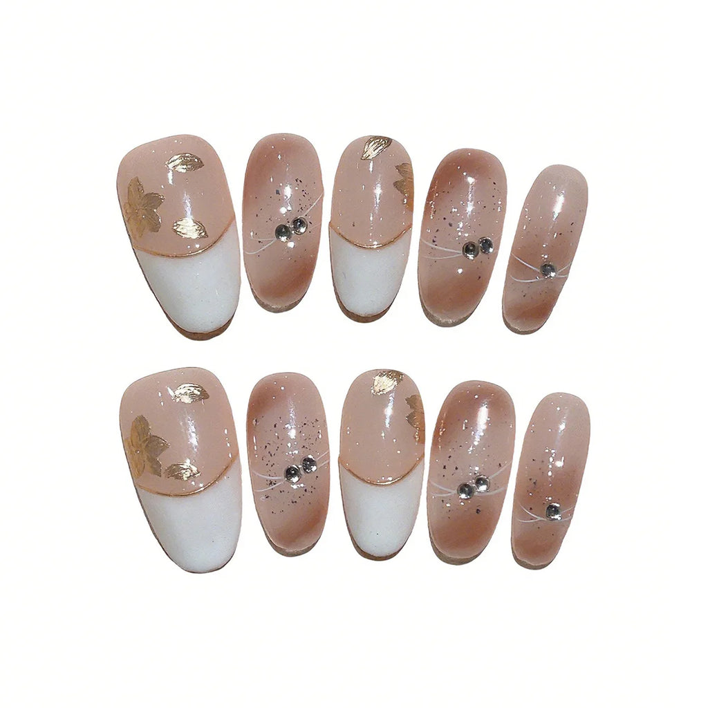 Faux ongles à pression Ovales - Nude Vichy Cristal – Faits main (Lot de 10)