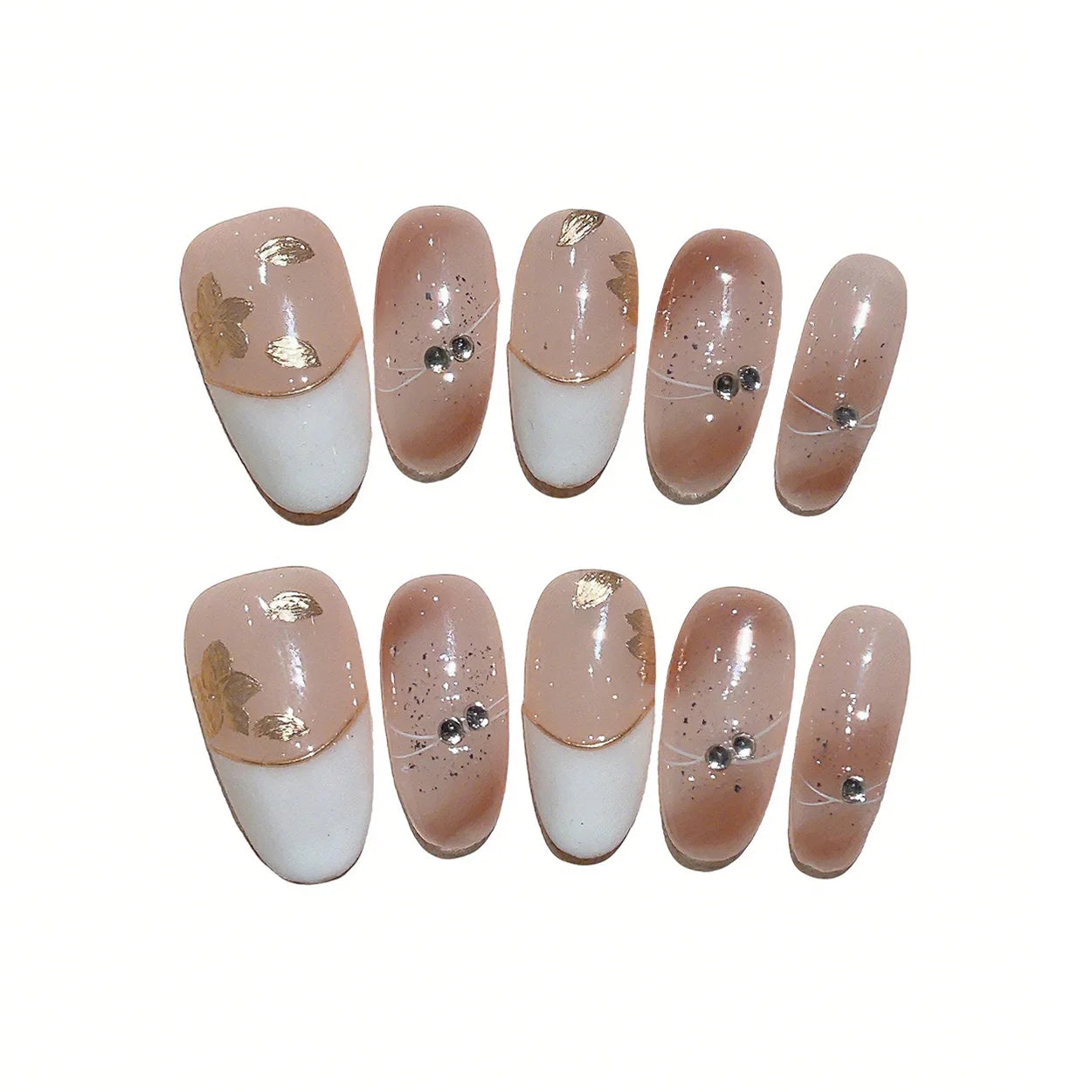 Faux ongles à pression Ovales - Nude Vichy Cristal – Faits main (Lot de 10)