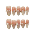 Faux ongles à pression Amande Moyen Rose Doré Fleurs et Perles - Faits main (Lot de 10)