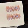 Faux ongles à pression Ovale Moyen Rose Violet Dégradé Sweet Vitality - Faits main (Lot de 10)