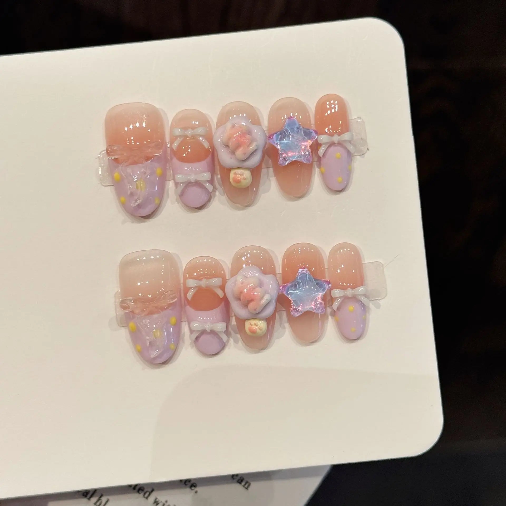 Faux ongles à pression Ovale Moyen Rose Violet Dégradé Sweet Vitality - Faits main (Lot de 10)